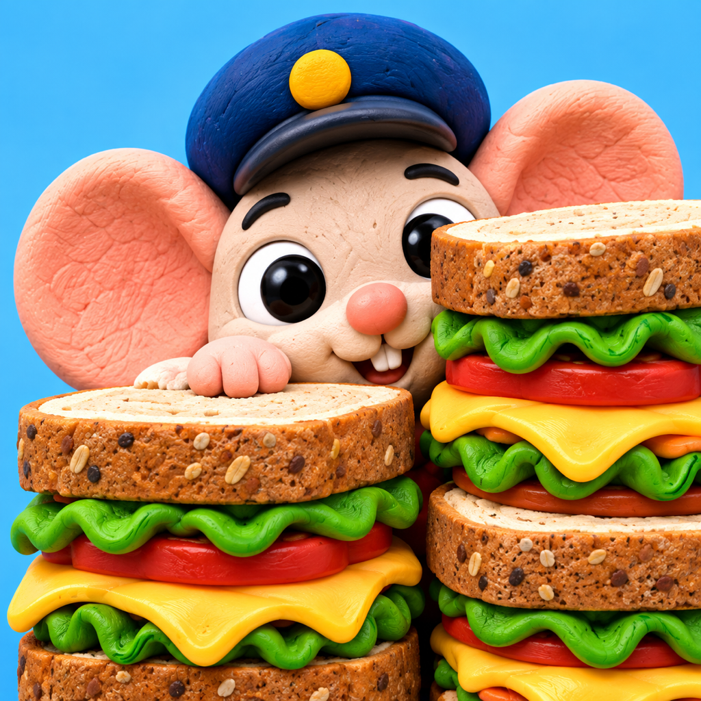 Squeak and Stack app icon showing a mouse with stacked sandwiches